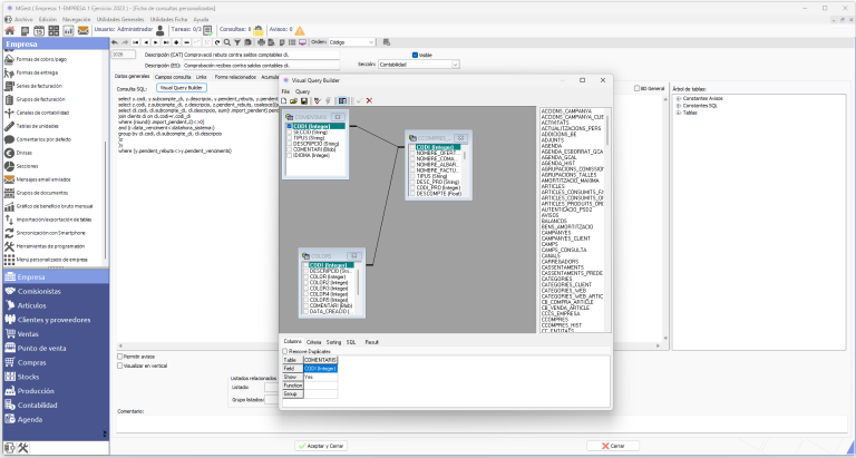 Editor de consultas y dashboard MGest ERP a medida